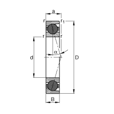主軸軸承 HCB7005-C-T-P4S, 調節，成對或單元安裝，接觸角 α = 15°，陶瓷球，限制公差