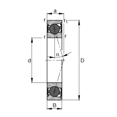 主軸軸承 HCB71913-C-2RSD-T-P4S, 調節(jié)，成對或單元安裝，接觸角 α = 15°，陶瓷球，兩側唇密封，非接觸，限制公差