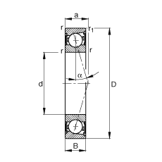 主軸軸承 B7000-C-2RSD-T-P4S, 調節，成對安裝，接觸角 α = 15°，兩側唇密封，非接觸，加嚴公差