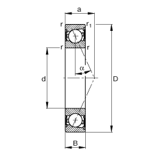 主軸軸承 B7208-E-2RSD-T-P4S, 調節，成對安裝，接觸角 α = 25°，兩側唇密封，非接觸，限制公差