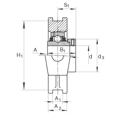 吊裝式軸承座單元 TTUE80, 鑄鐵軸承座，帶偏心鎖圈的外球面球軸承，T 型密封