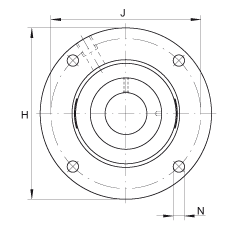 軸承座單元 RMEO90, 帶四個螺栓孔的法蘭的軸承座單元，鑄鐵，定心凸出物，偏心鎖圈，系列 63，R密封